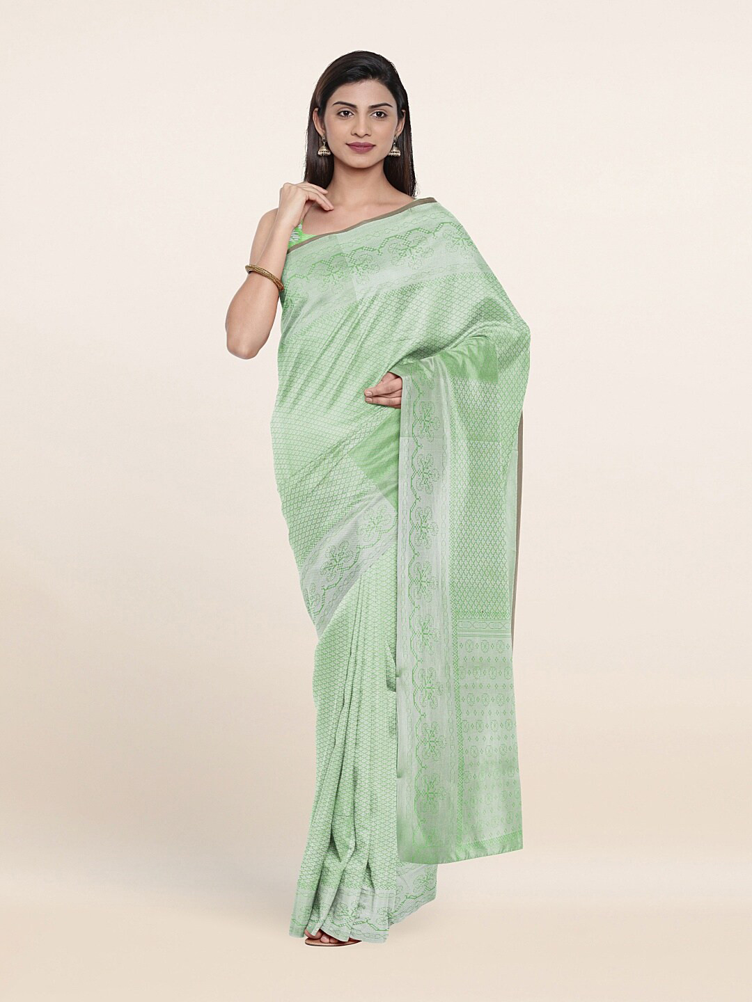 

Pothys Green & Silver-Toned Woven Design Zari Art Silk Saree