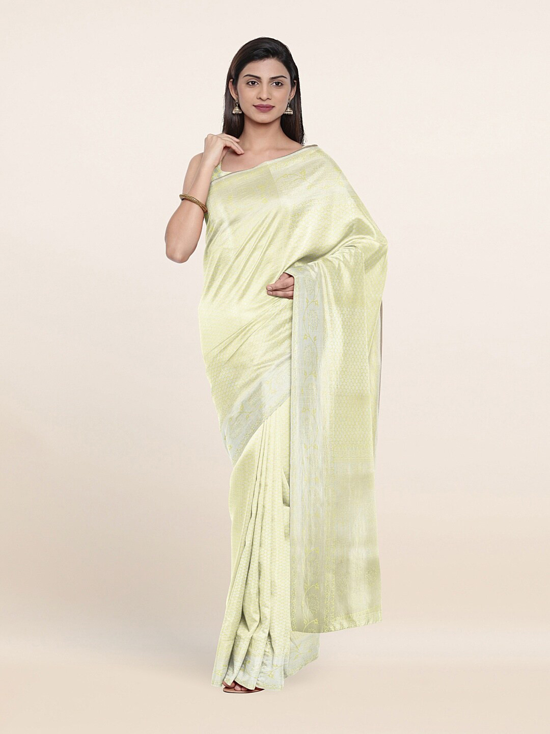 

Pothys Green & Silver-Toned Woven Design Zari Art Silk Saree