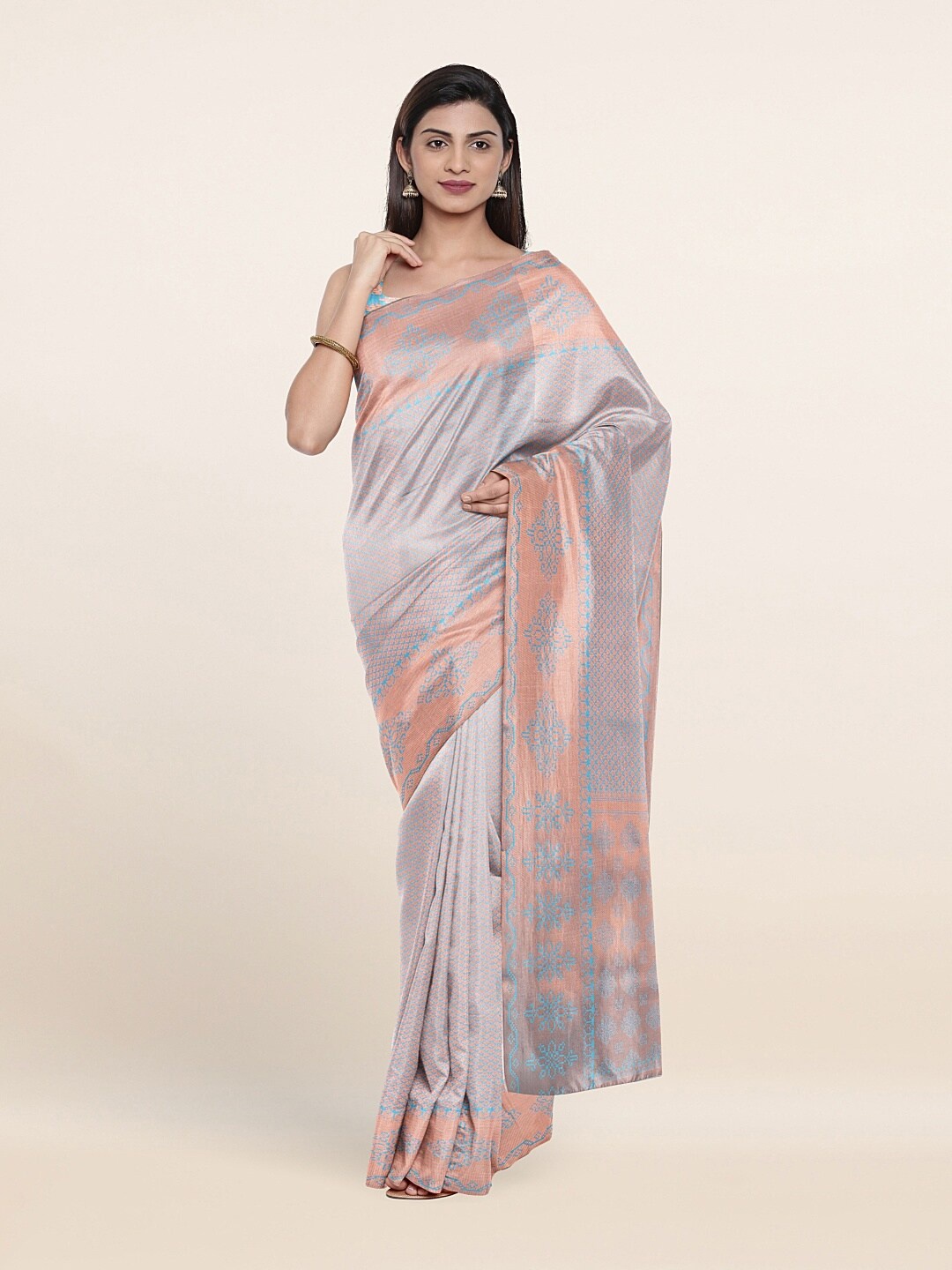 

Pothys Blue & Gold-Toned Ethnic Motifs Zari Art Silk Banarasi Saree