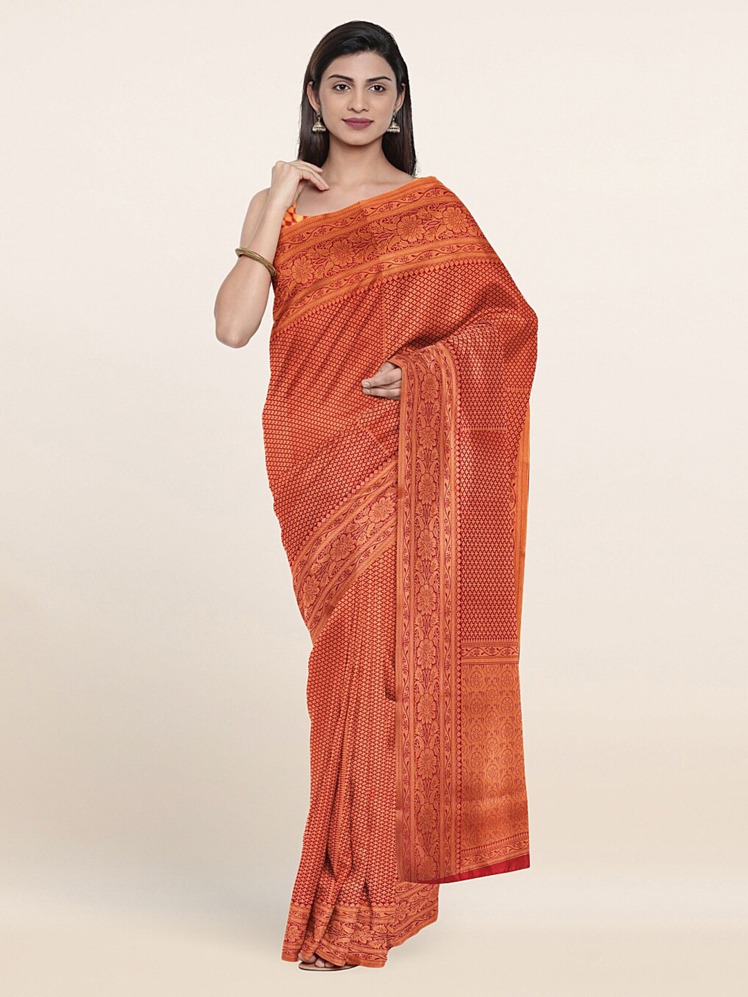 

Pothys Maroon & Copper-Toned Woven Design Zari Banaras Silk Saree