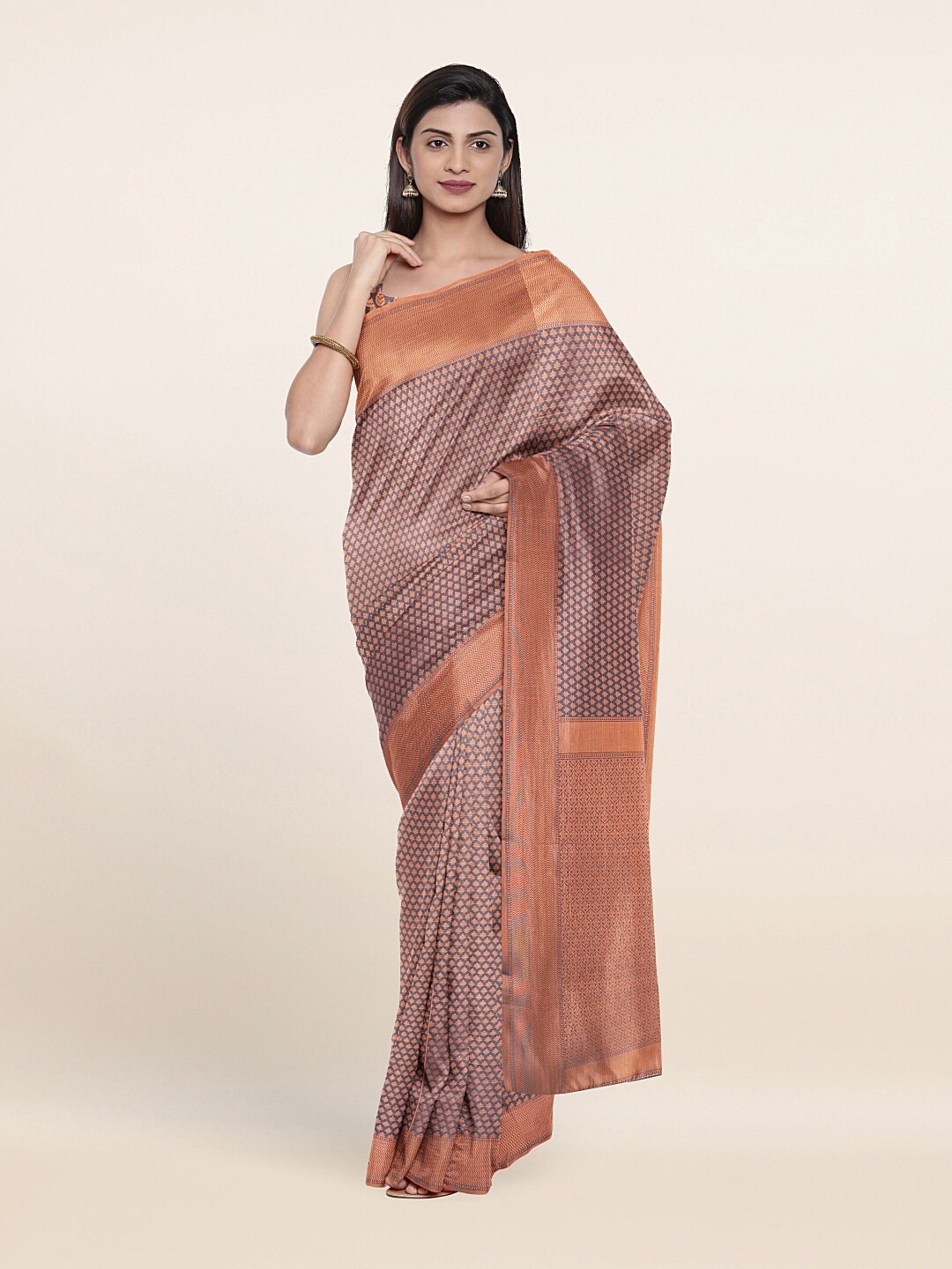 

Pothys Pink & Copper-Toned Ethnic Motifs Zari Art Silk Saree
