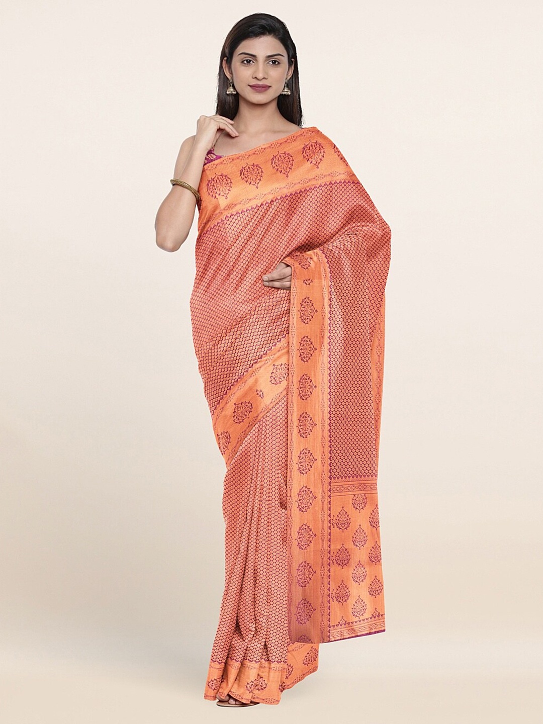 

Pothys Purple & Gold-Toned Woven Design Zari Art Silk Saree