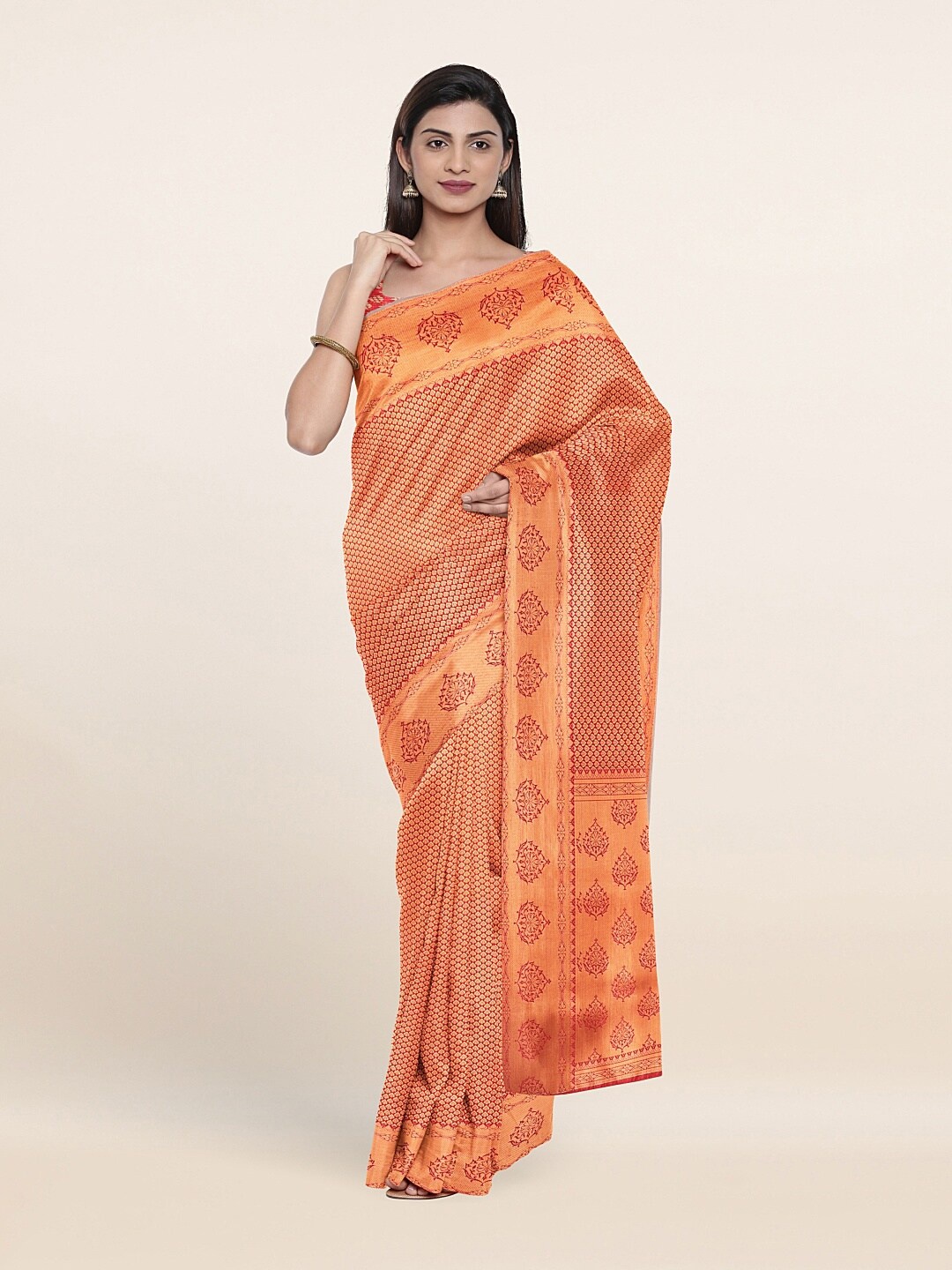 

Pothys Maroon & Gold-Toned Woven Design Zari Art Silk Saree
