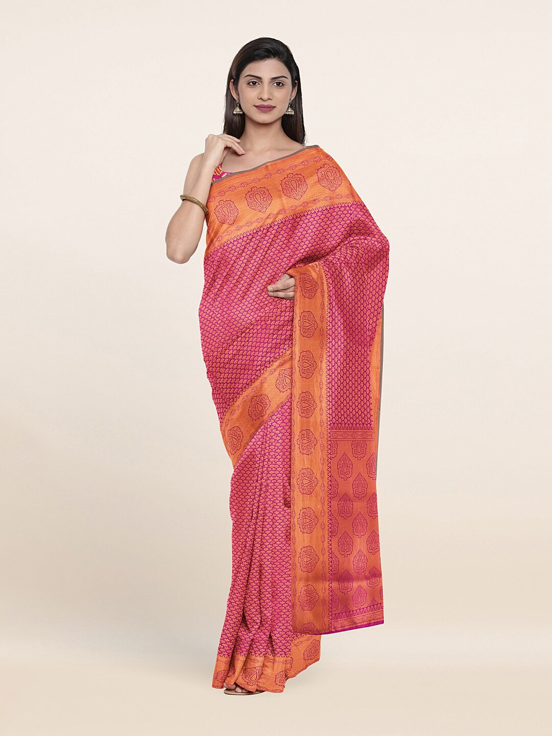 

Pothys Pink & Orange Woven Design Zari Art Silk Saree