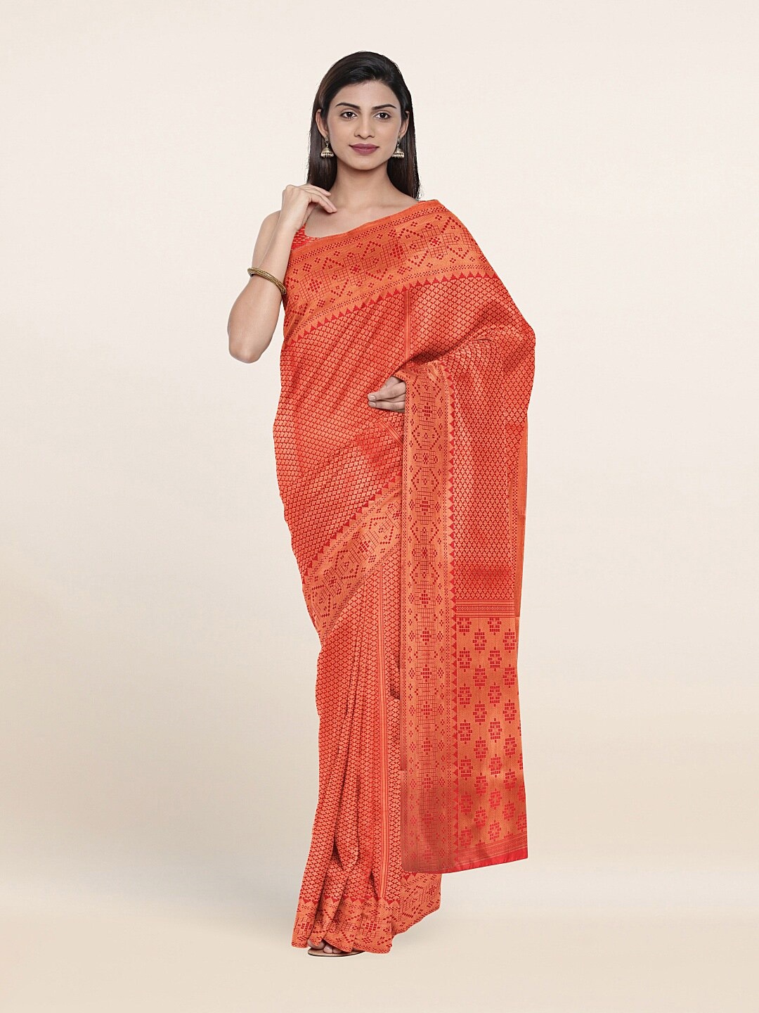 

Pothys Red & Gold-Toned Woven Design Zari Art Silk Saree