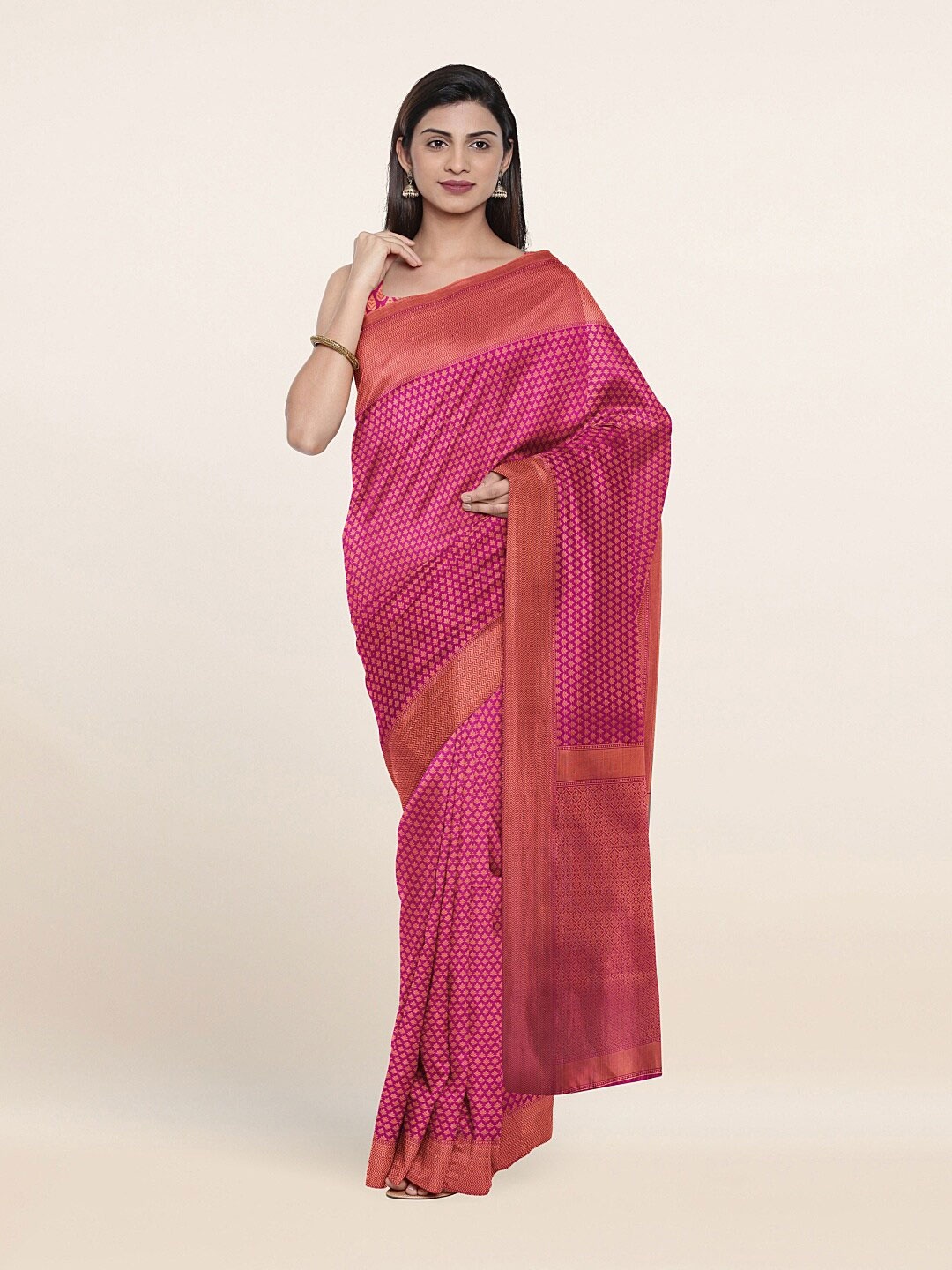 

Pothys Magenta Floral Woven Design Art Silk Saree