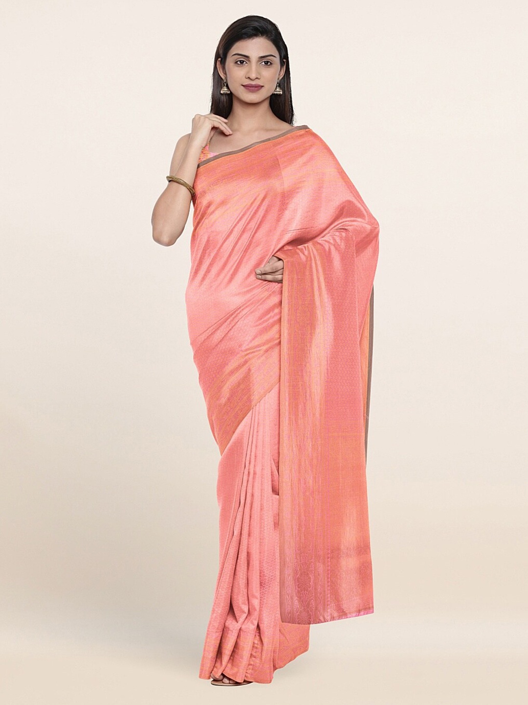 

Pothys Pink & Gold-Toned Woven Design Zari Art Silk Saree