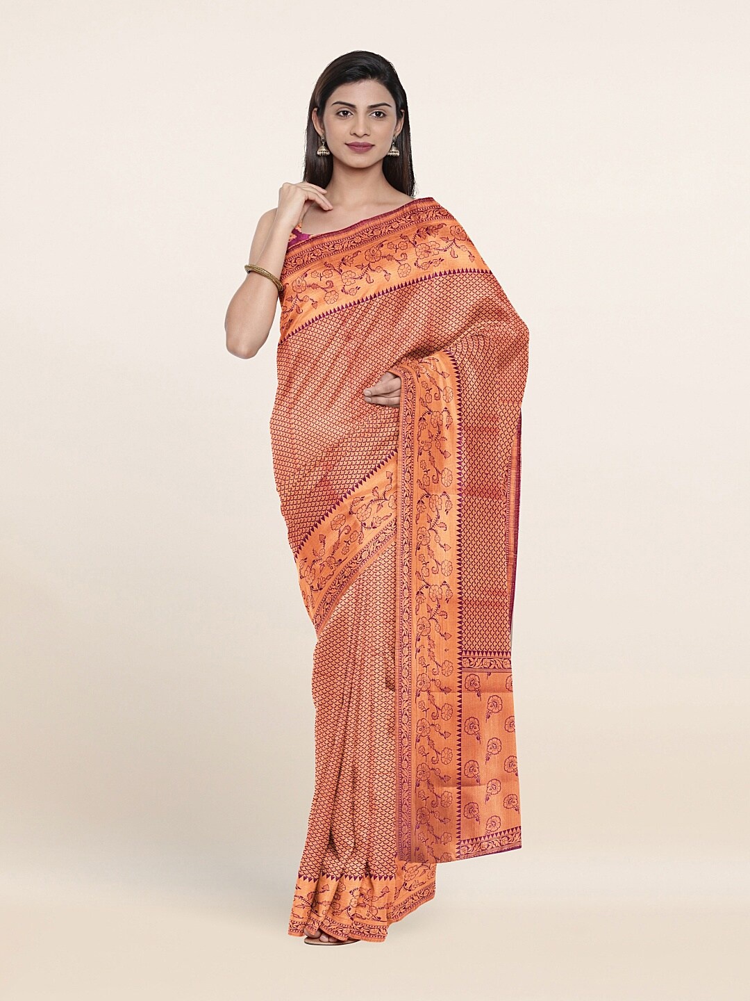 

Pothys Violet & Peach-Coloured Woven Design Zari Art Silk Saree