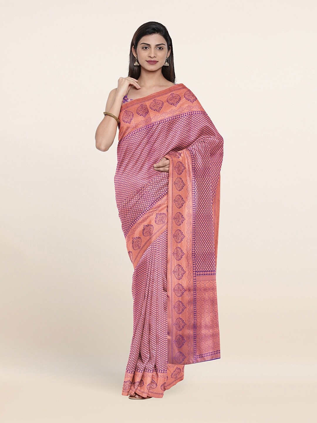 

Pothys Violet & Peach-Coloured Woven Design Zari Art Silk Saree