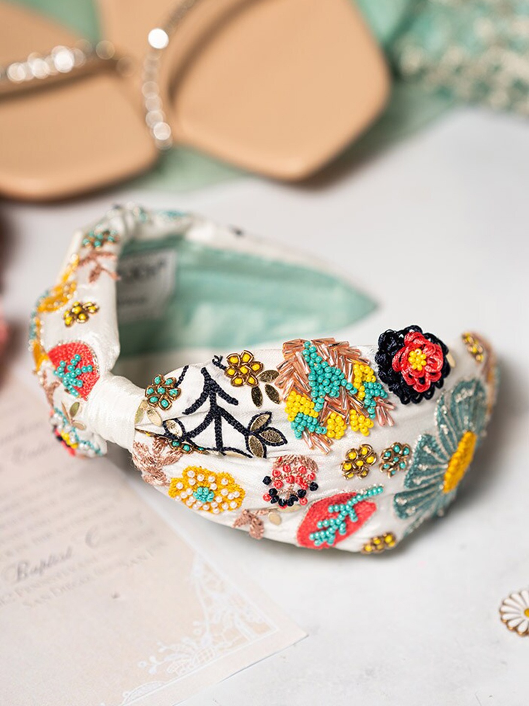 

Payal Singhal Women Off-White & Multi-coloured Embroidered Bandana Headband