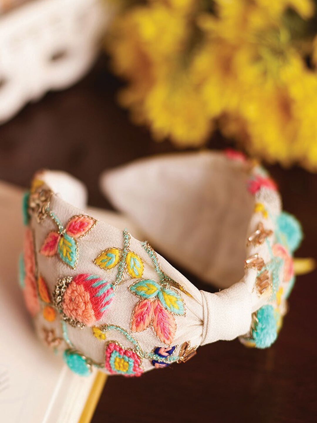 

Payal Singhal Women White & Pink Embroidered Headband