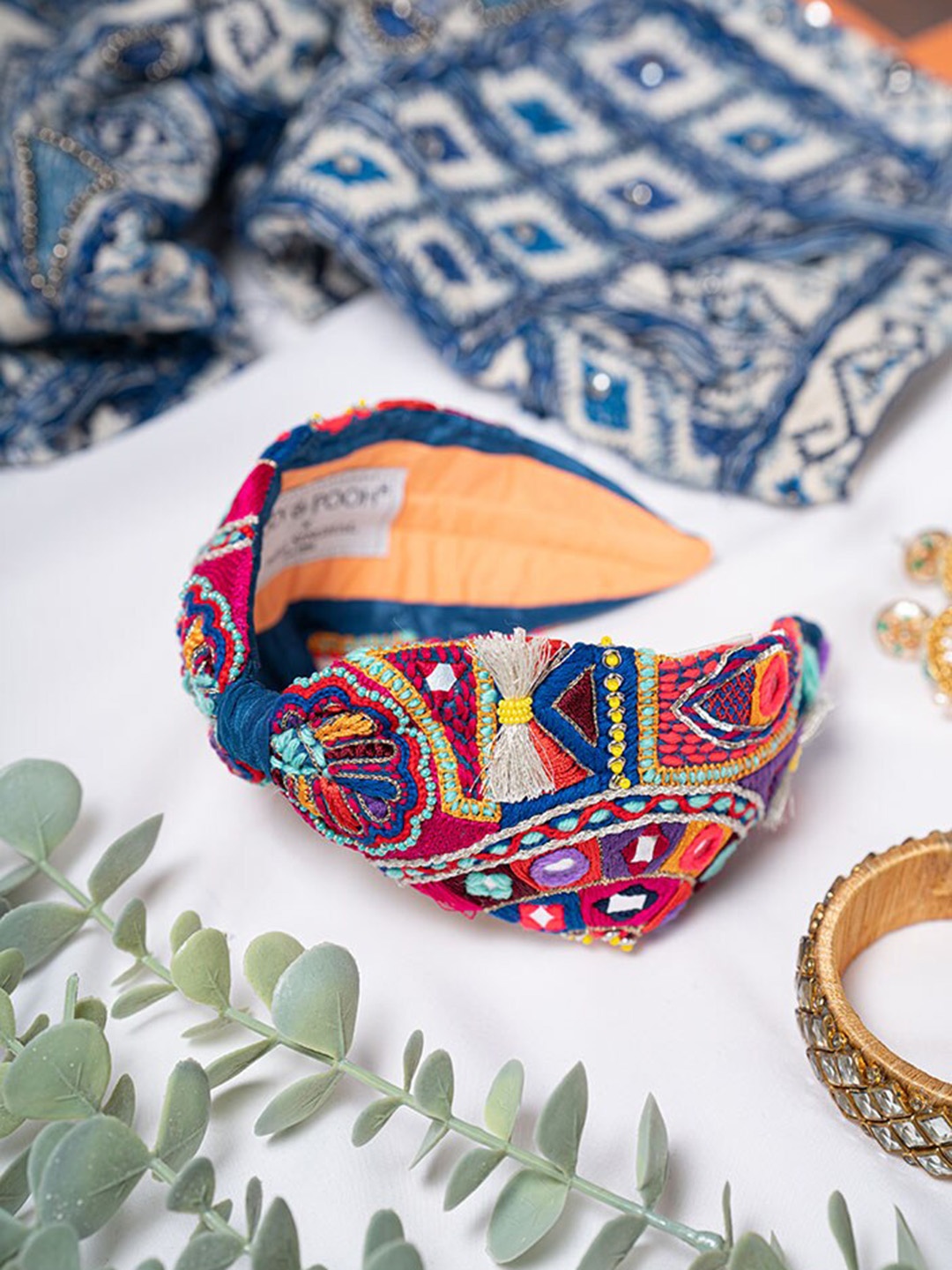 

Payal Singhal Women Blue & Pink Embroidered Bandana Headband