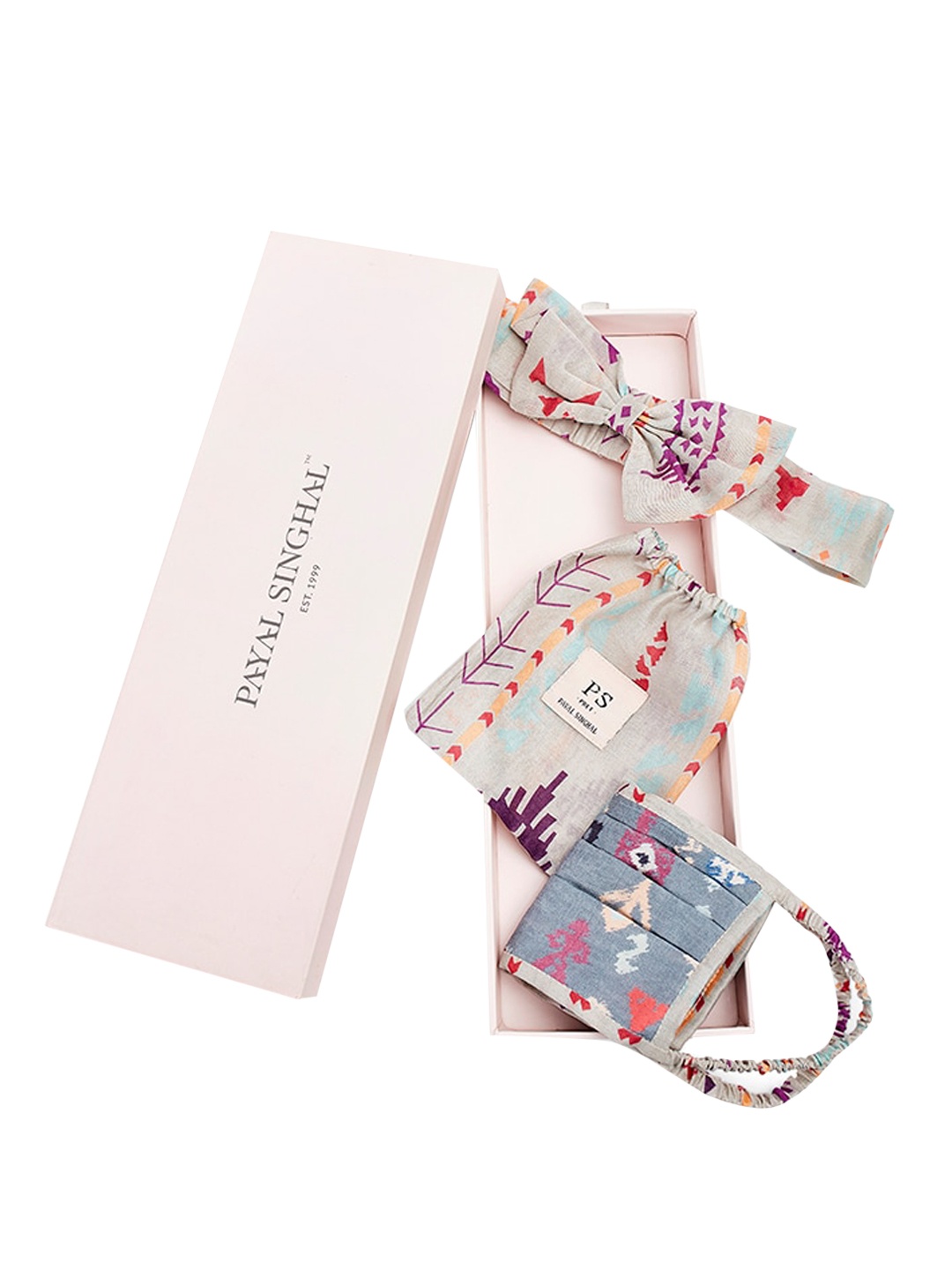 

Payal Singhal Women Pack of 2 Printed 3-Ply Reusable Cloth Mask & Headband, Blue
