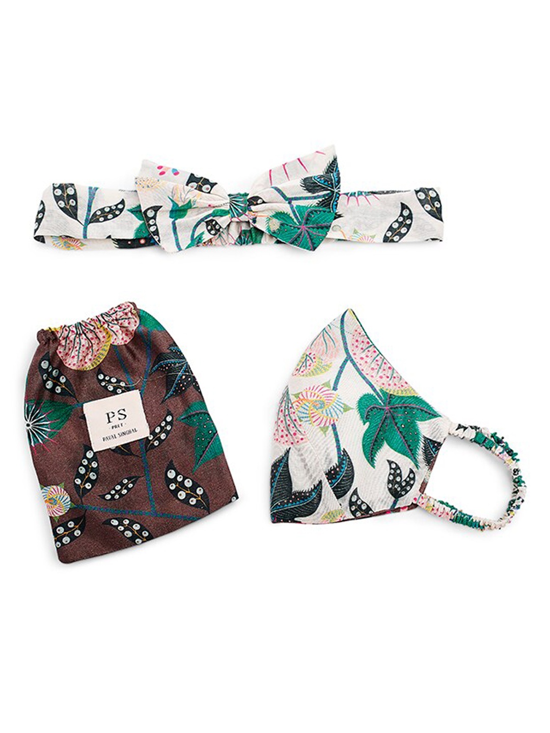 

Payal Singhal Women White Reversible 3 Ply Mask With Pouch & Hairband