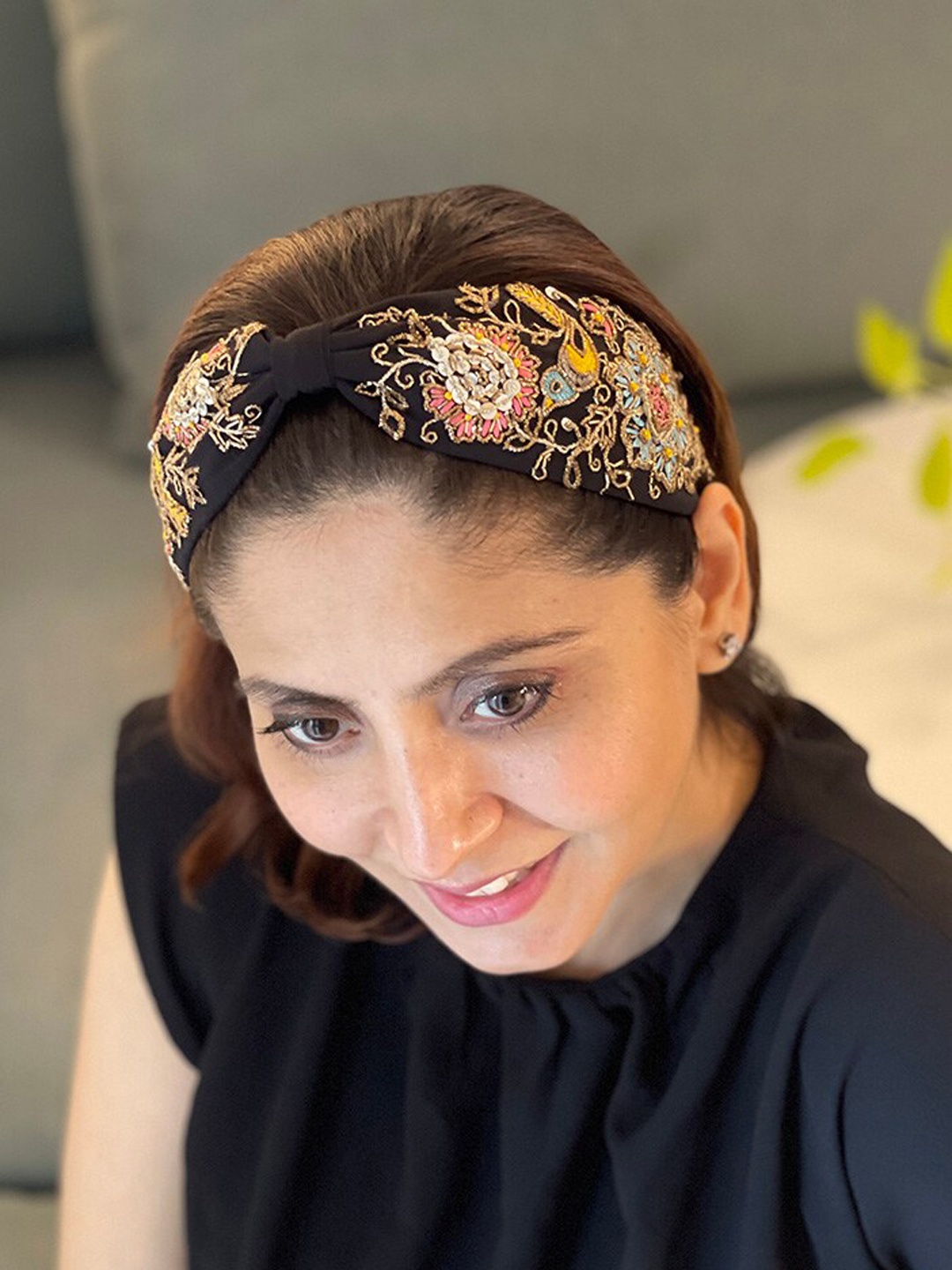 

Payal Singhal Women Black Embroidered Bandana Headband
