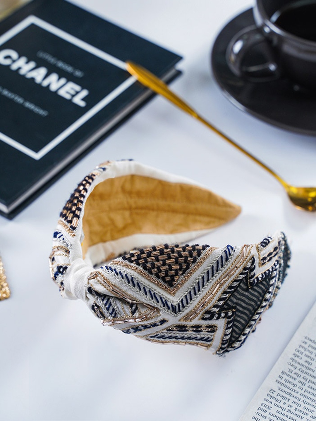 

Payal Singhal Women White & Black Embroidered Bandana Headband