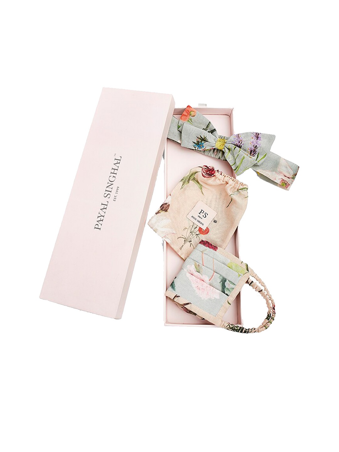 

Payal Singhal Women Peach-Coloured Printed 3-Ply Reusable Cloth Mask, Headband & Pouch