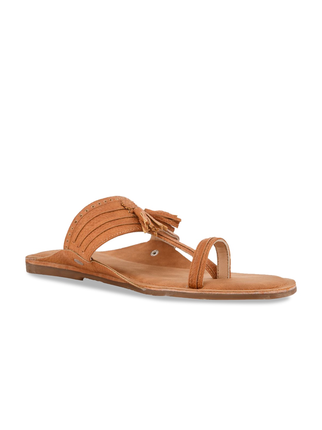 

SKO Men Brown Textured Leather Ethnic One Toe Flats with Tassels