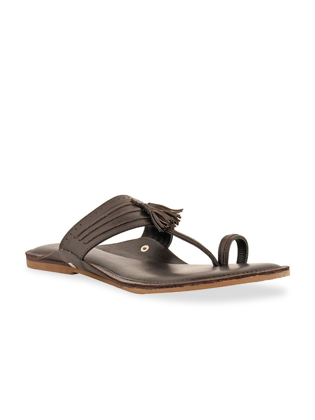 

SKO Men Brown Ethnic Kolhapuri One Toe Flats with Tassels