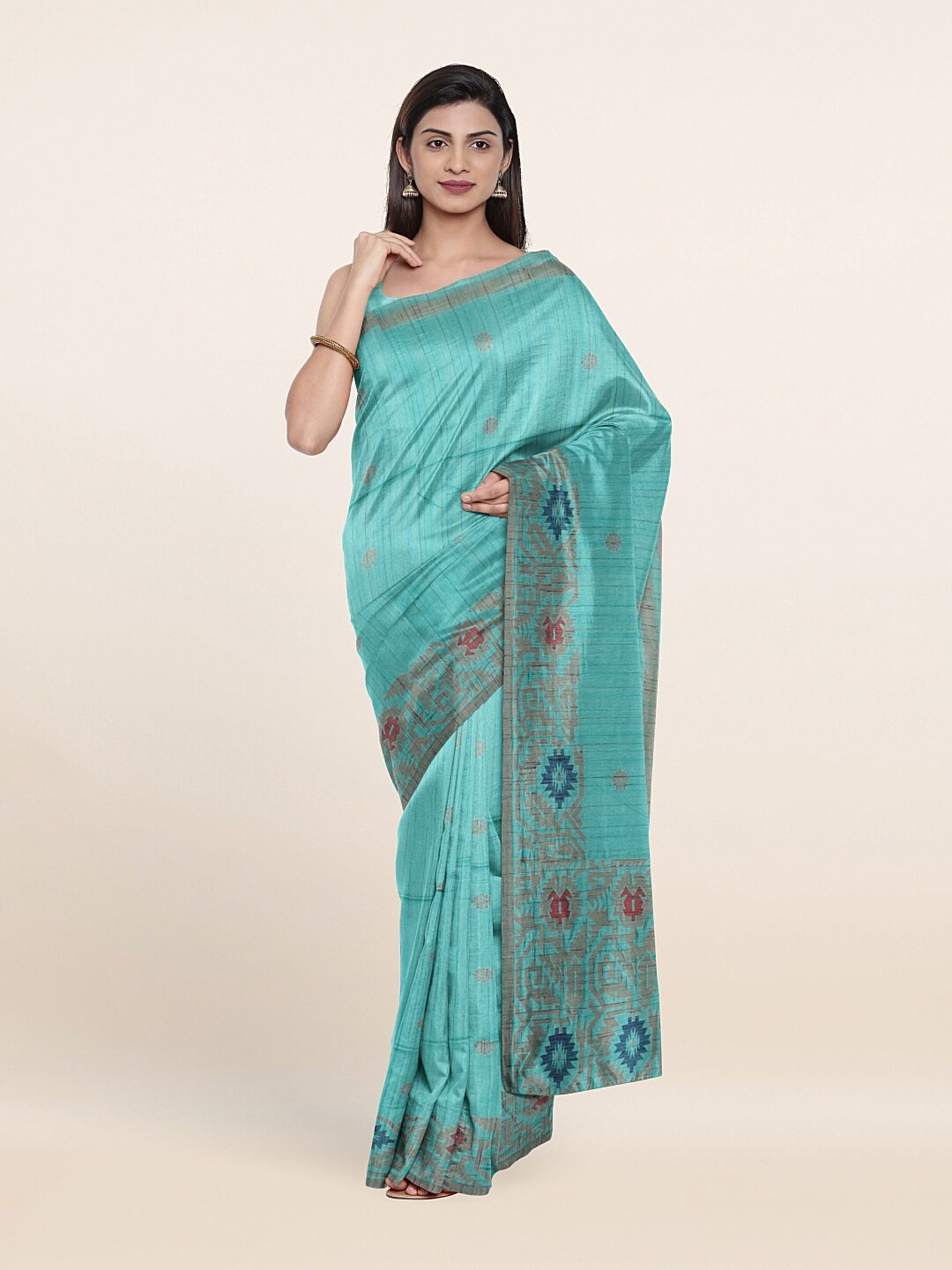 

Pothys Green & Red Woven Design Saree