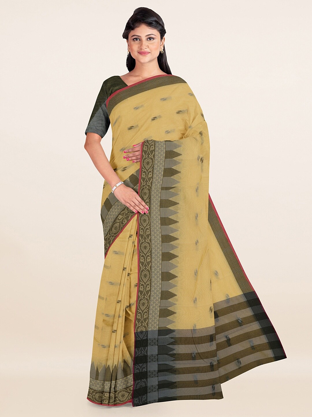 

Pothys Mustard & Green Woven Design Saree
