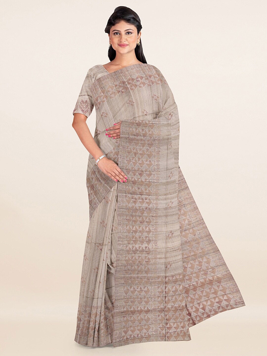 

Pothys Cream-Coloured Woven Design Zari Banaras Silk Saree