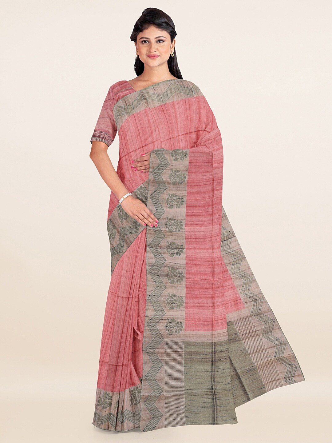 

Pothys Pink & Grey Woven Design Saree