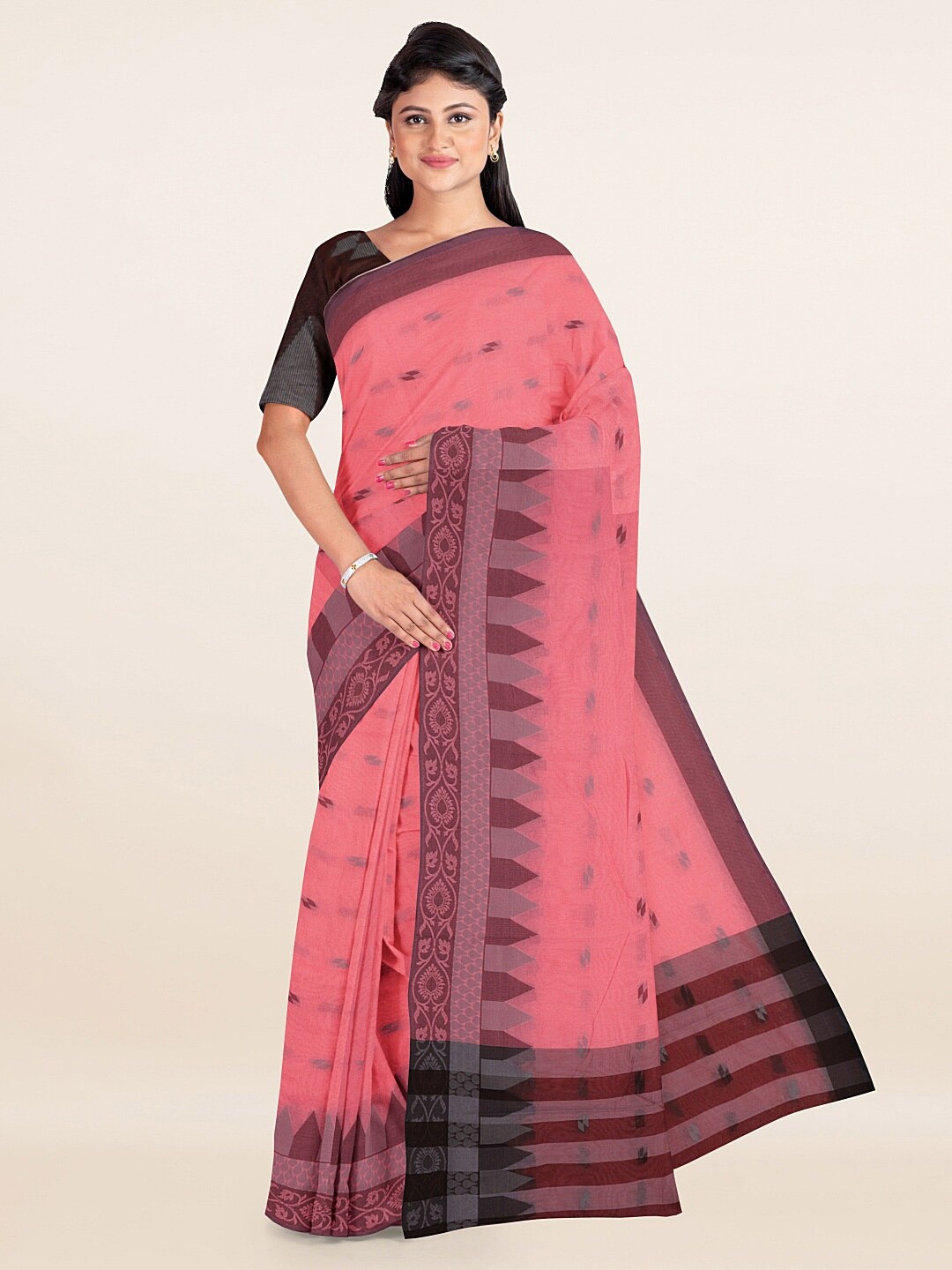 

Pothys Pink & Brown Woven Design Zari Saree