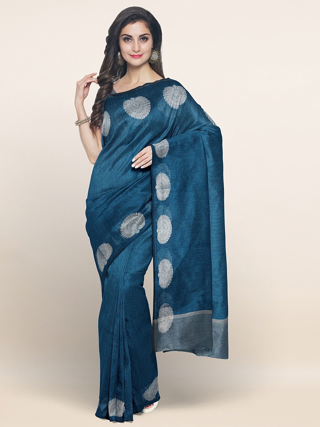 

Pothys Blue & Silver Ethnic Motifs Zari Saree