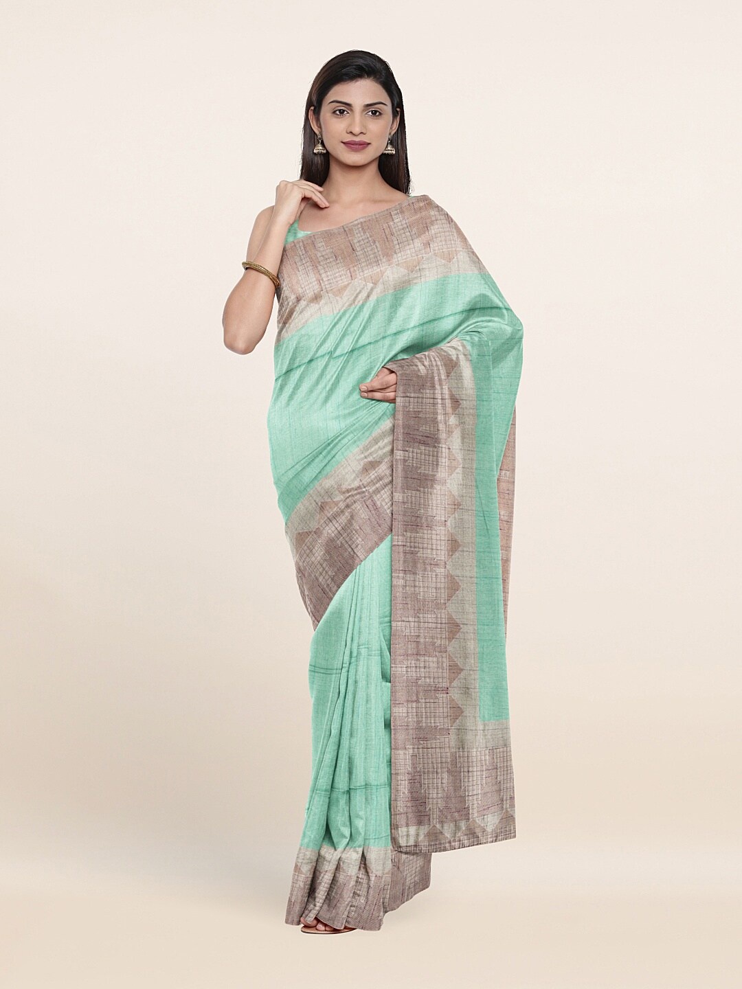 

Pothys Green & Beige Banaras Saree