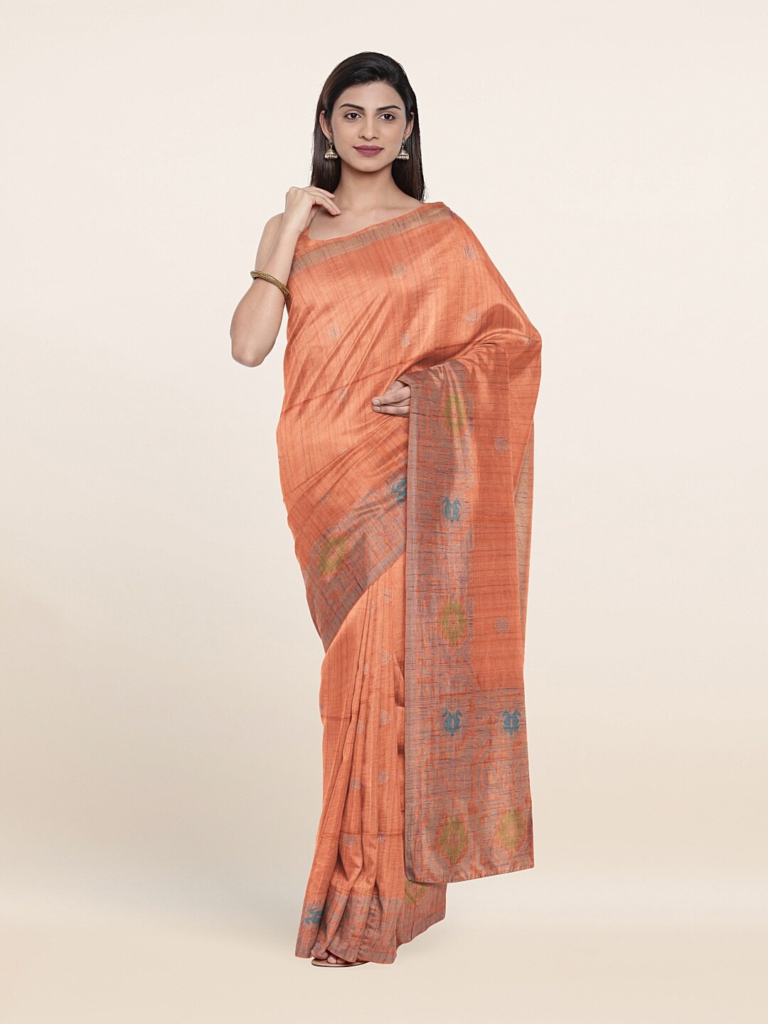 

Pothys Orange & Green Woven Design Zari Banaras Silk Saree