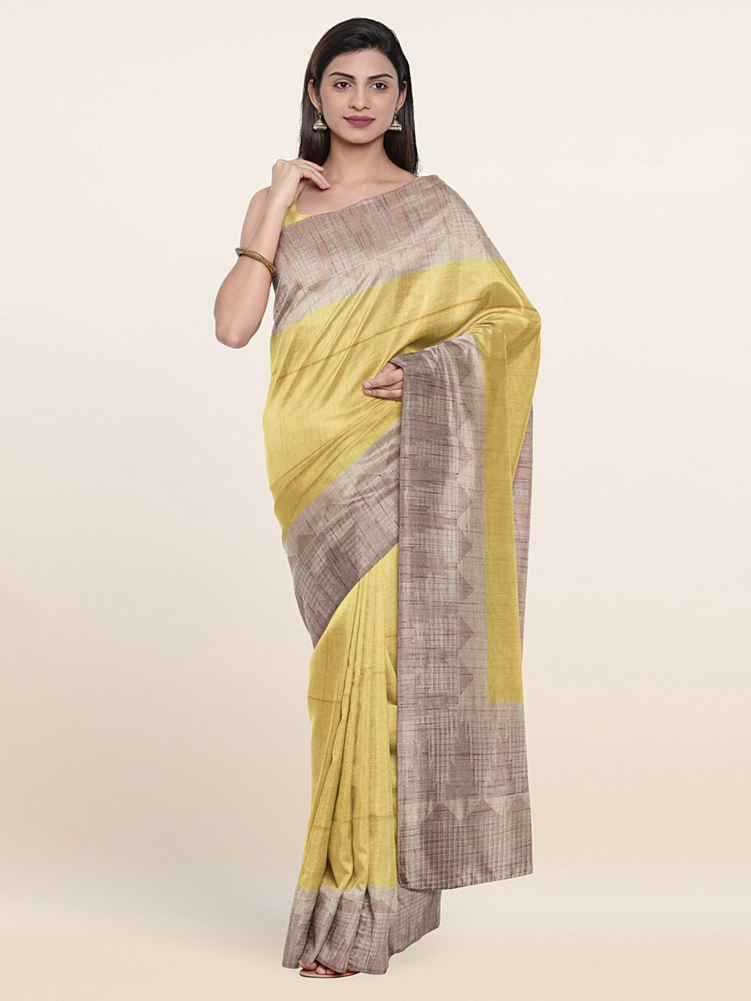 

Pothys Mustard & Beige Zari Saree