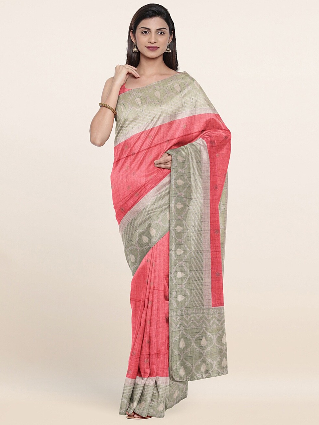 

Pothys Red & Beige Ethnic Motifs Banaras Silk Saree