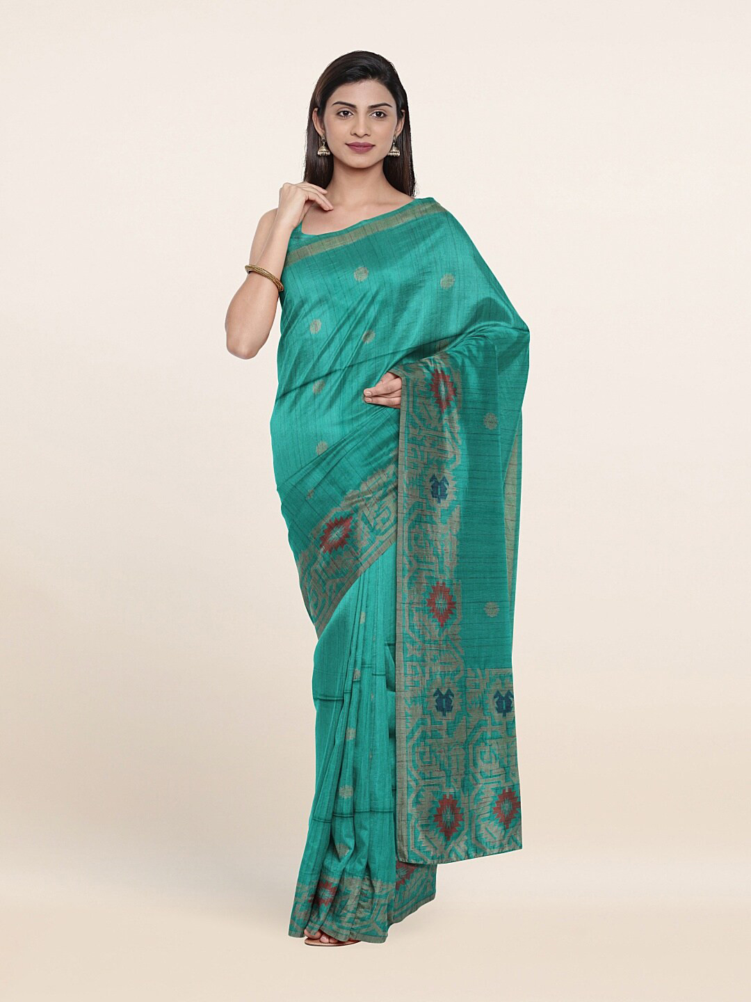 

Pothys Green & Red Woven Design Saree