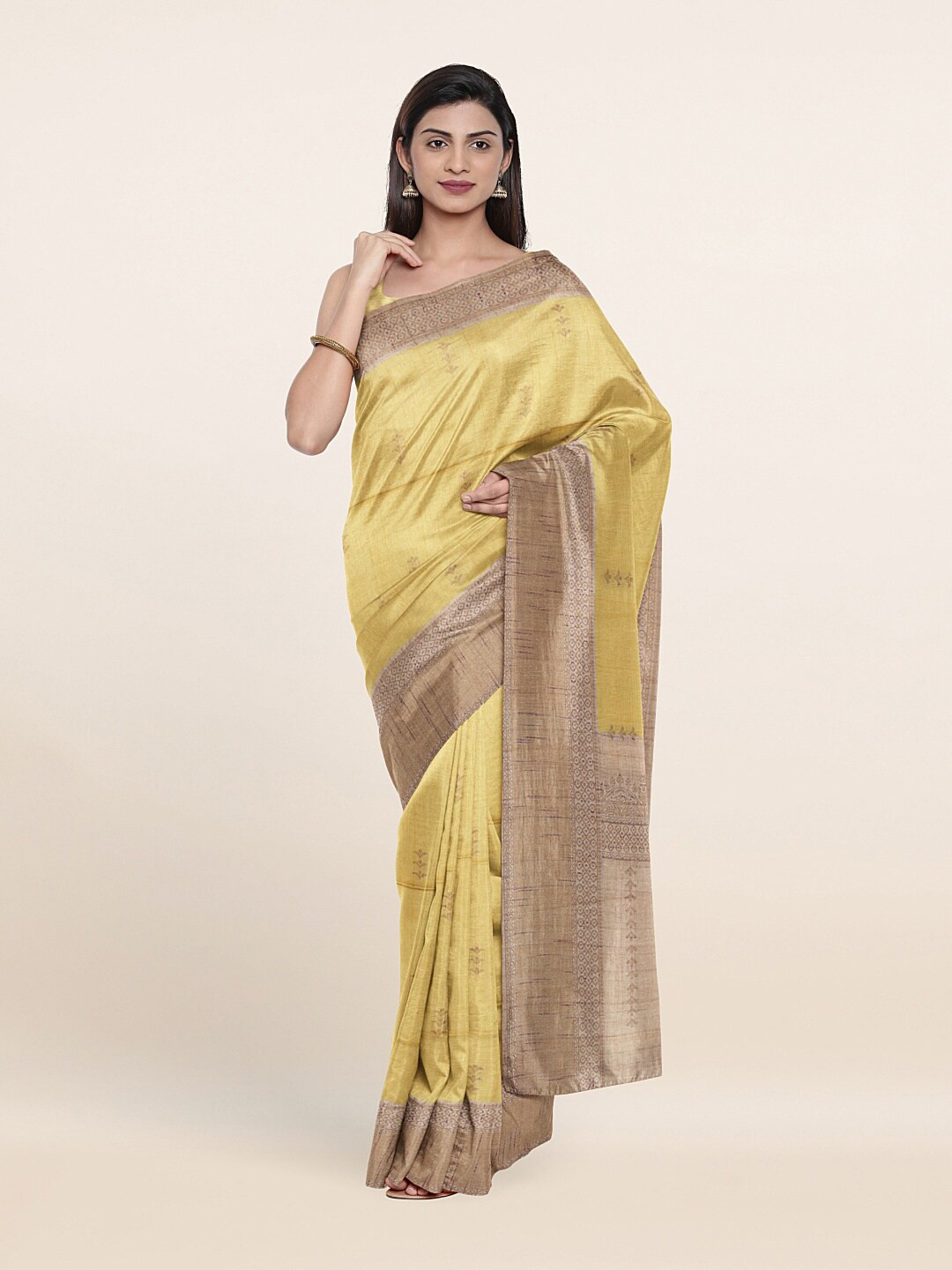 

Pothys Mustard & Beige Woven Design Saree