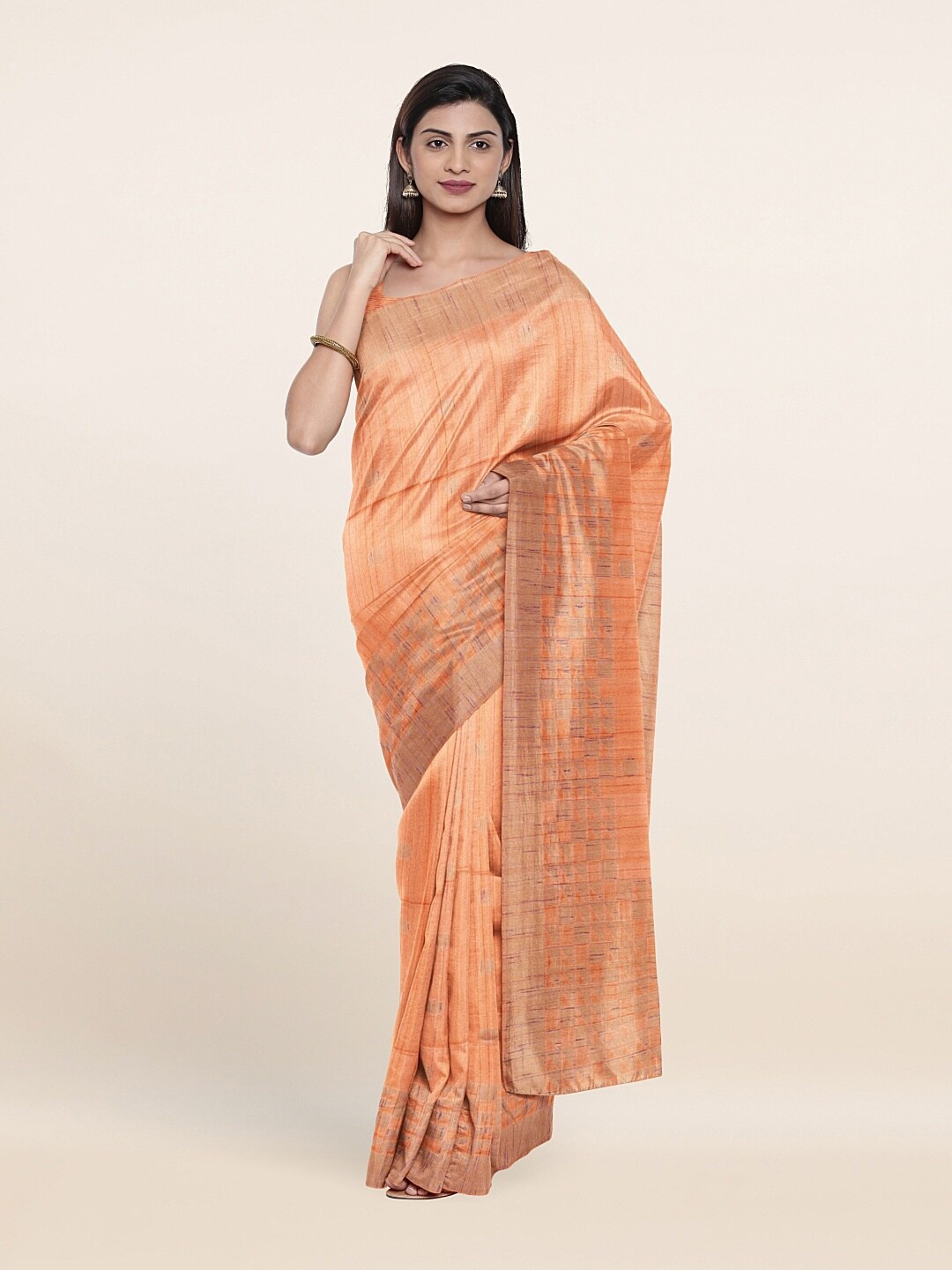 

Pothys Peach-Coloured & Copper-Toned Woven Design Zari Pure Silk Saree