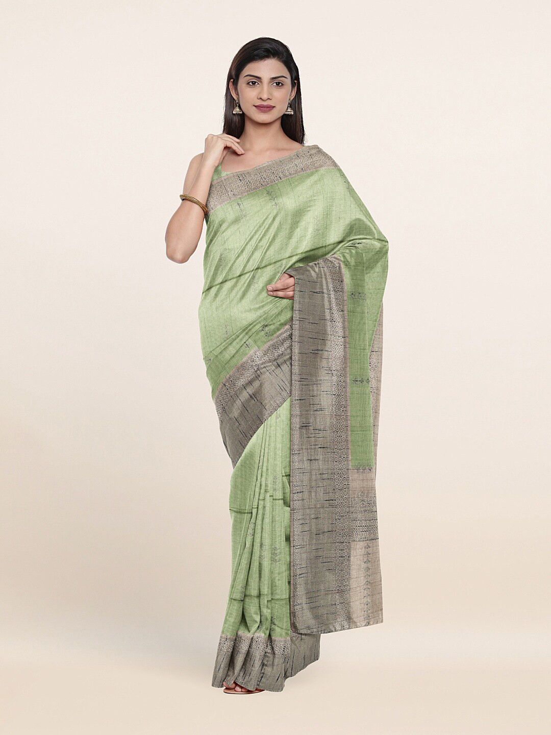 

Pothys Green & Beige Ethnic Motifs Saree