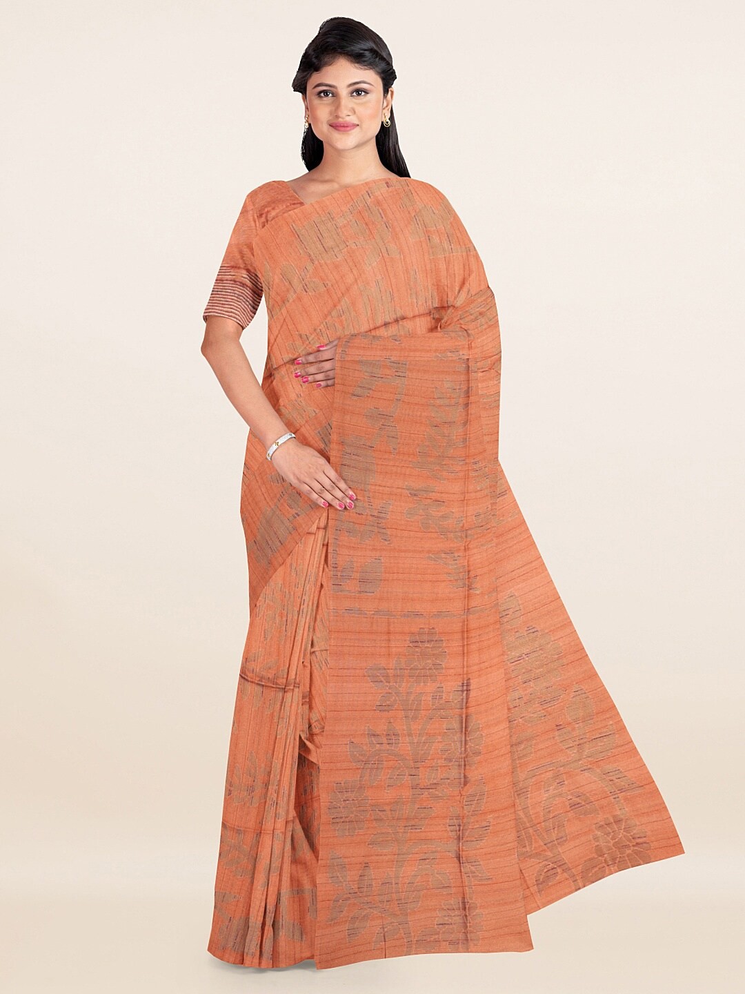 

Pothys Peach-Coloured & Copper-Toned Woven Design Zari Saree