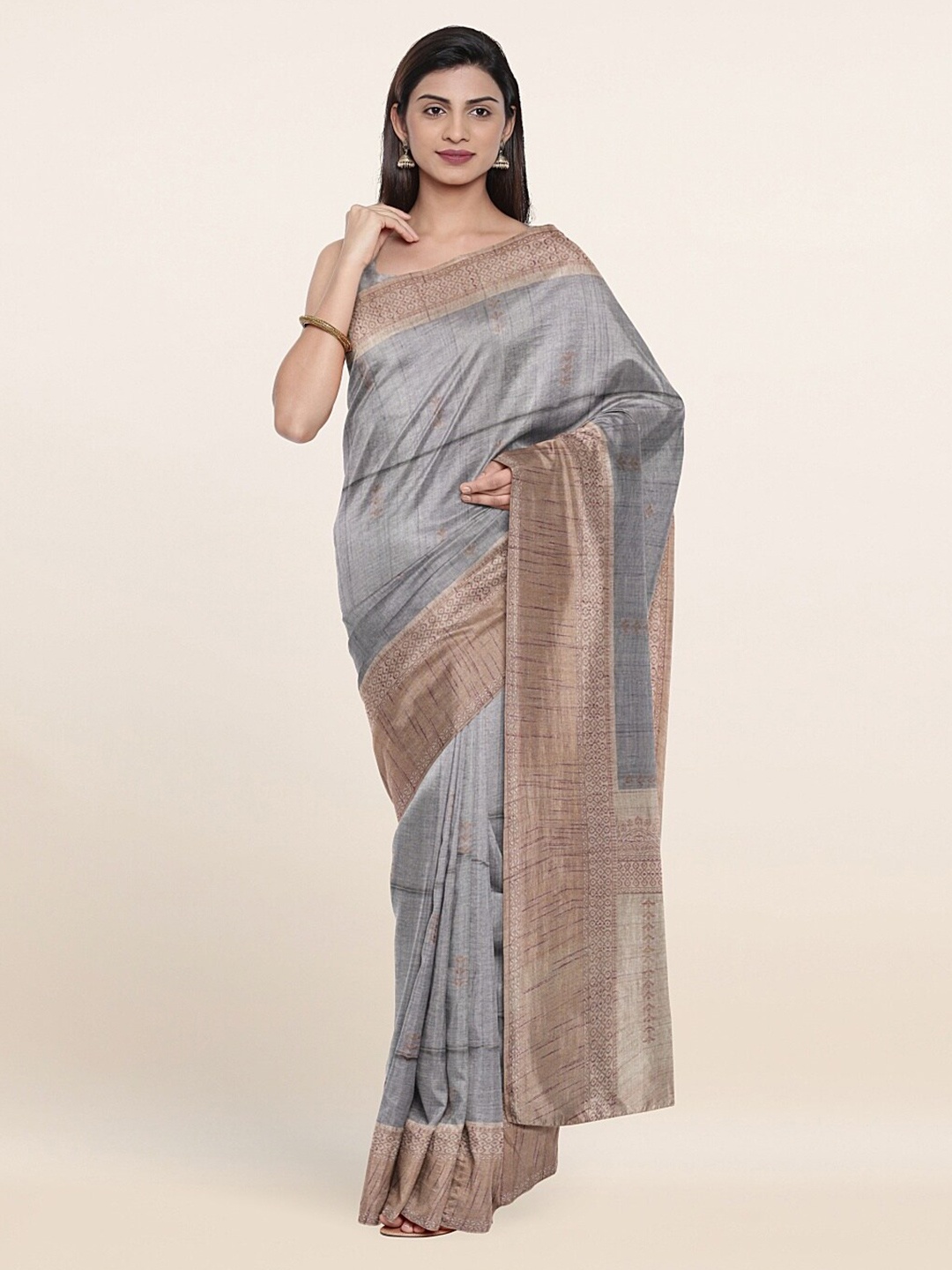

Pothys Grey & Copper-Toned Woven Design Banarasi Saree