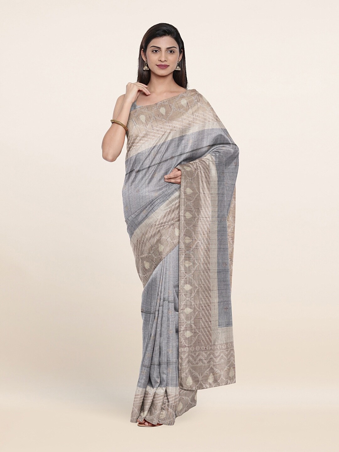 

Pothys Grey & Copper-Toned Woven Design Zari Pure Silk Banarasi Saree