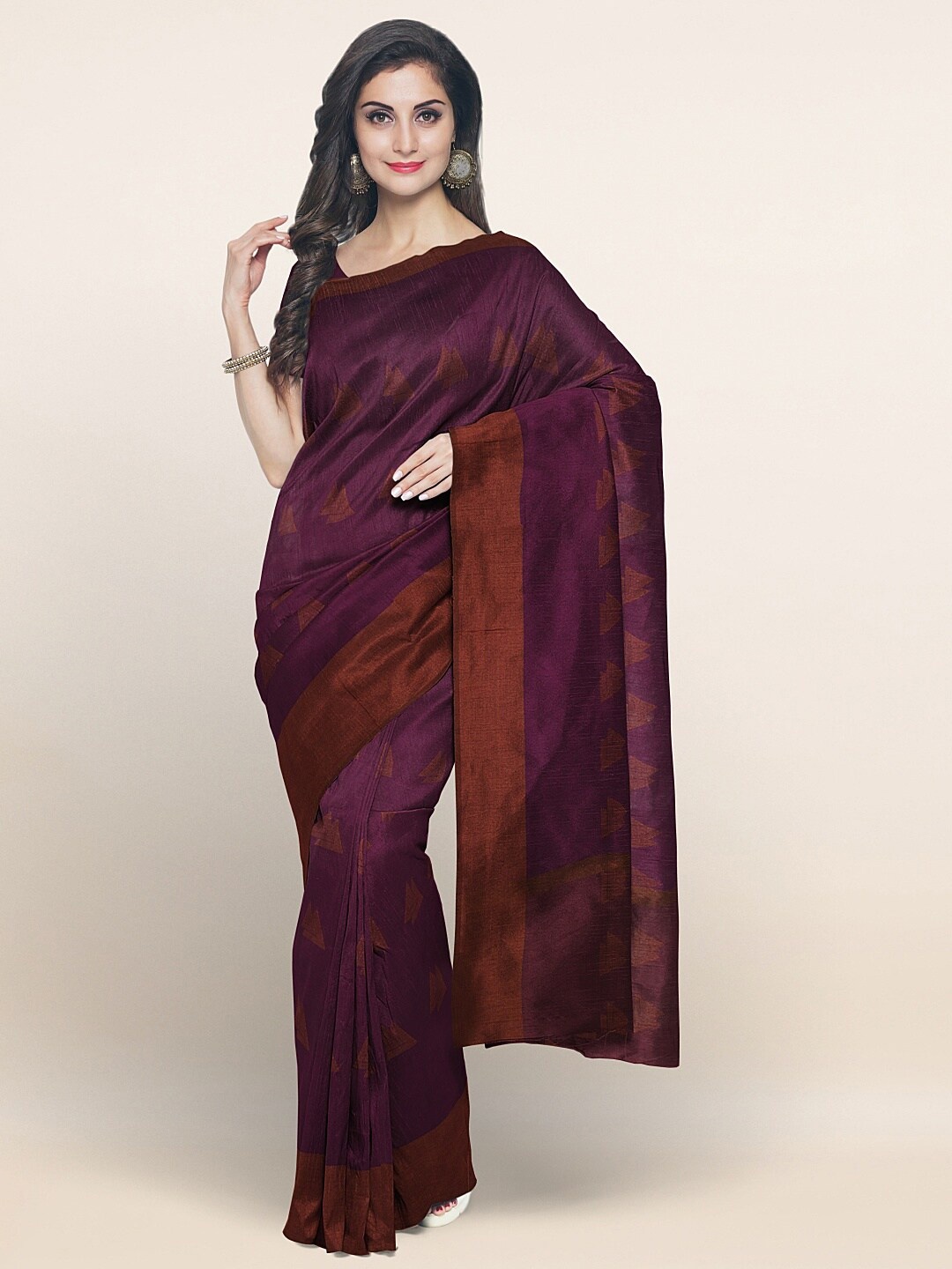 

Pothys Burgundy & Brown Woven Design Zari Cotton Blend Saree