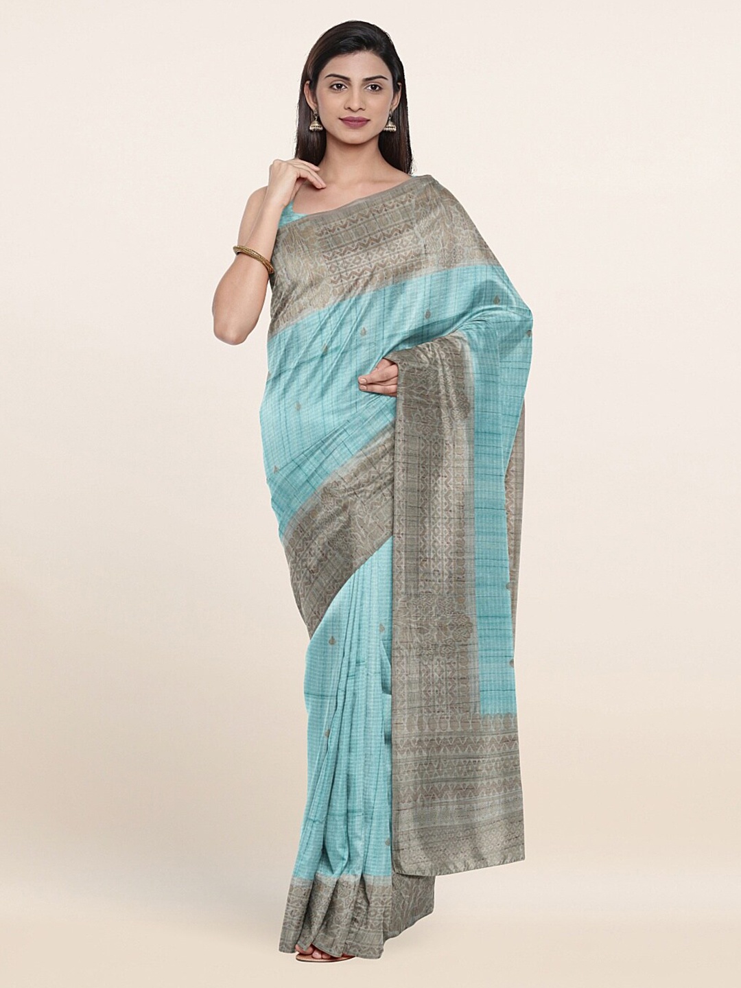 

Pothys Blue & Copper-Toned Woven Design Zari Saree