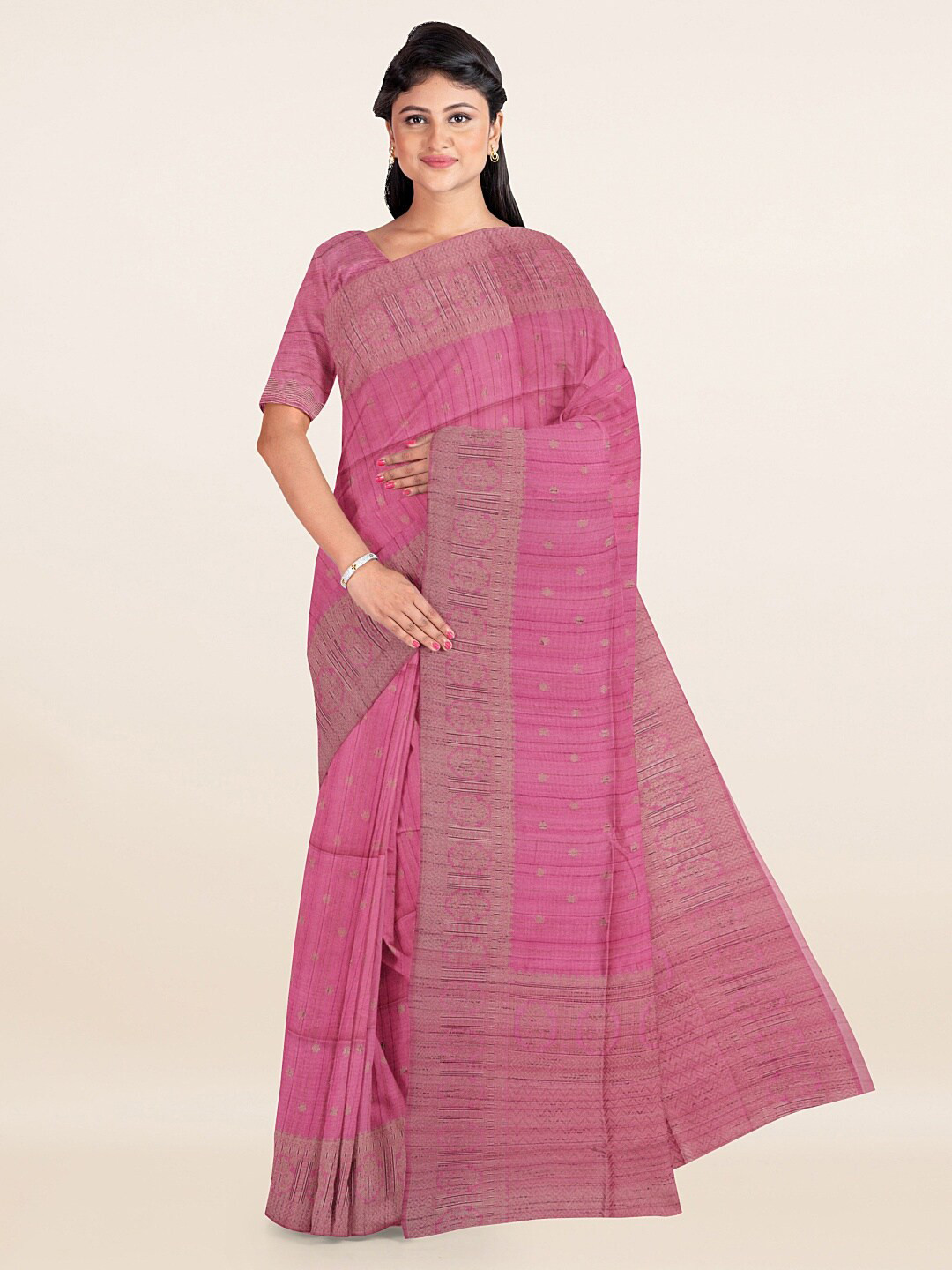 

Pothys Pink & Gold-Toned Woven Design Zari Saree