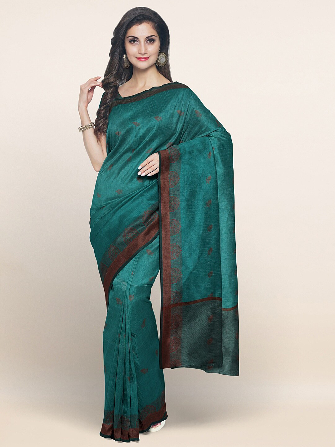 

Pothys Green & Brown Woven Design Saree