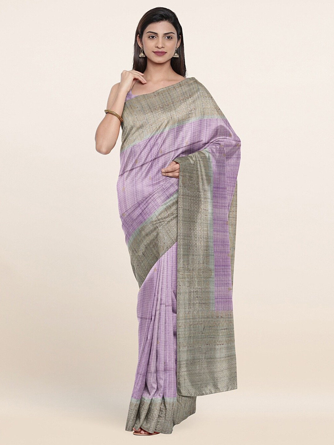 

Pothys Lavender & Grey Woven Design Banarasi Saree