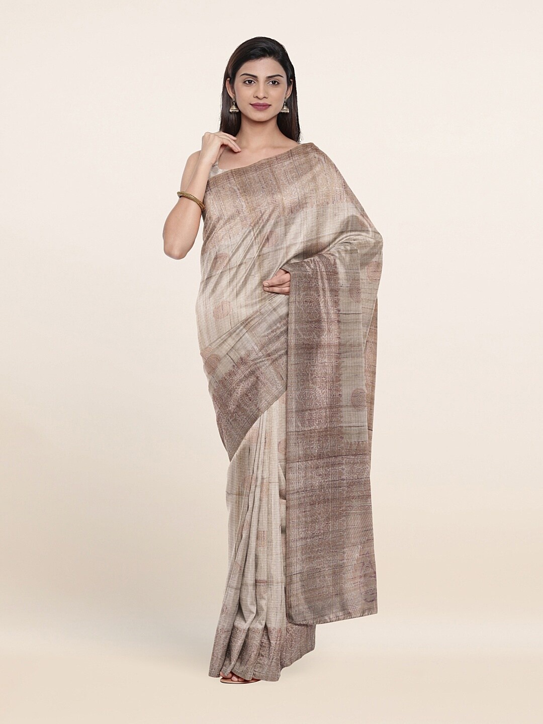 

Pothys Cream-Coloured Ethnic Motifs Saree