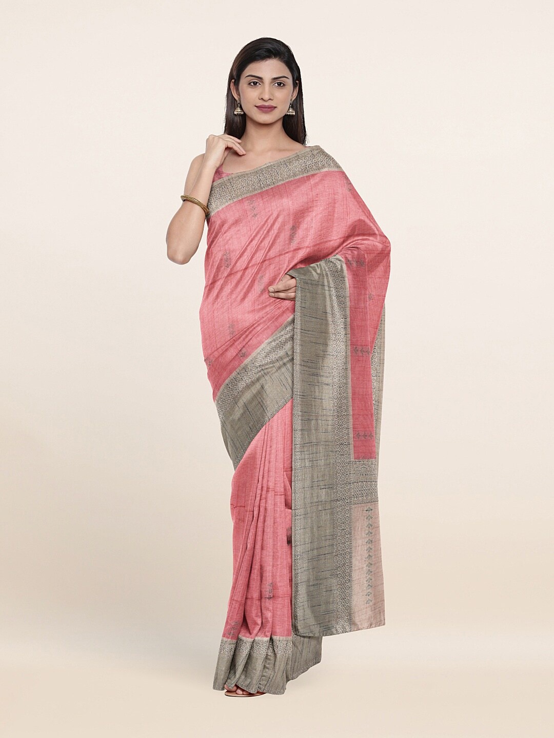 

Pothys Pink & Grey Woven Design Saree