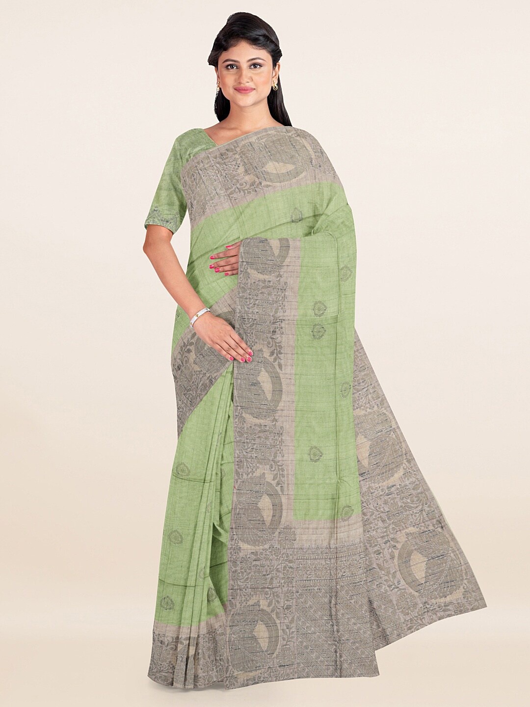 

Pothys Green & Grey Woven Design Saree