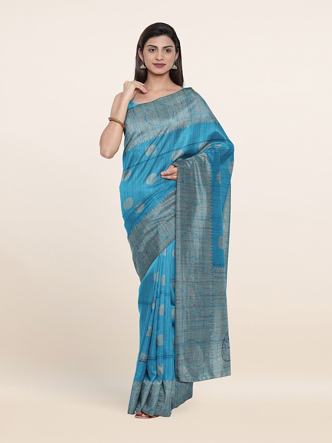 

Pothys Blue & Golden Ethnic Motifs Zari Saree