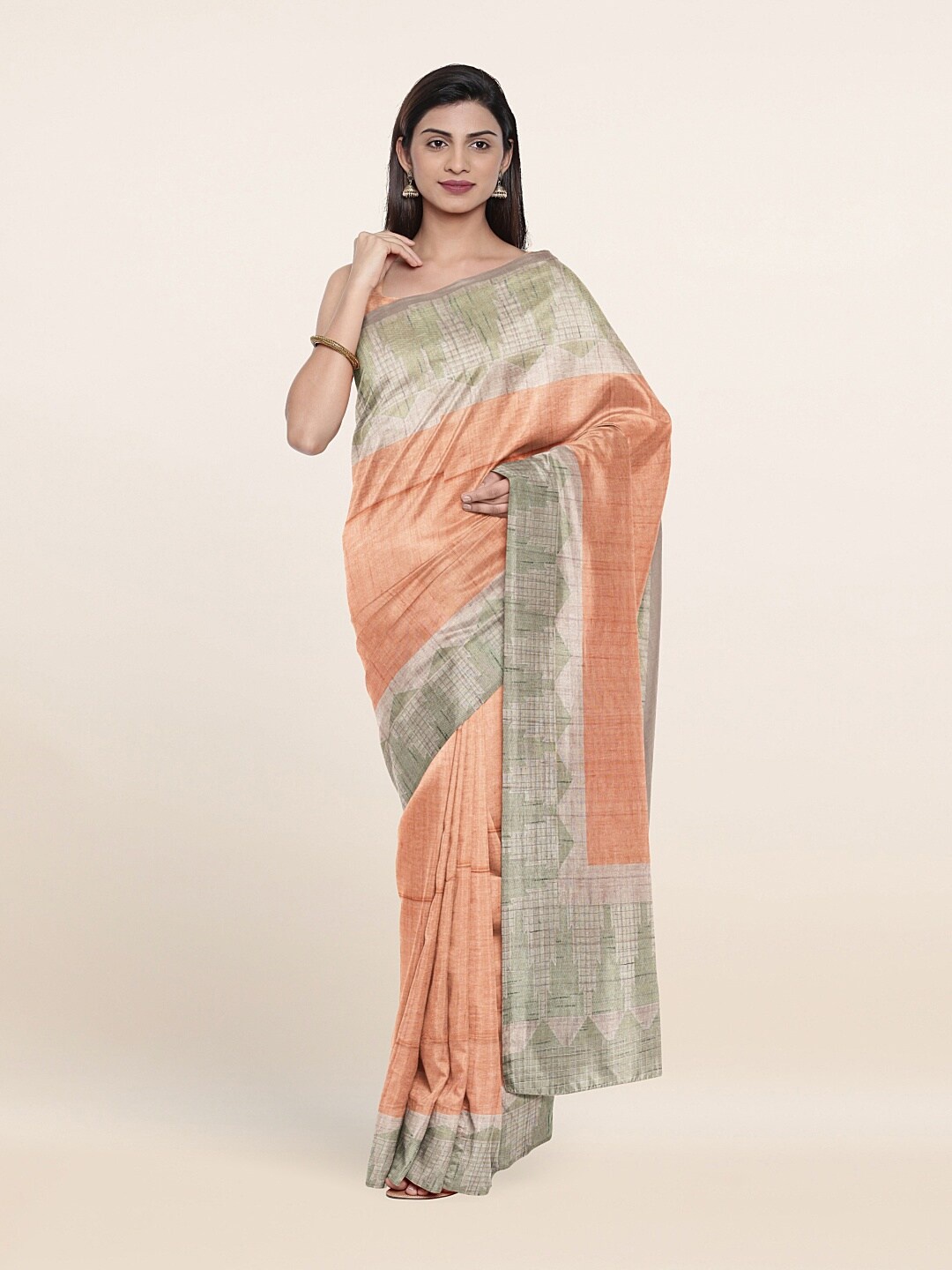 

Pothys Peach-Coloured & Off White Woven Design Silk Saree